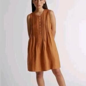 100% European Linen Sleeveless Swing Dress Terracota Orange